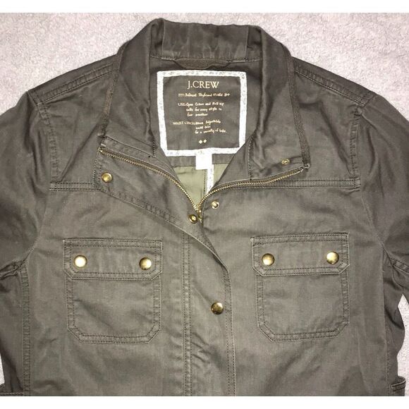 J Crew Boyfriend Field Jacket Women's Medium Military‎ Olive Green Gold Button - Picture 3 of 15